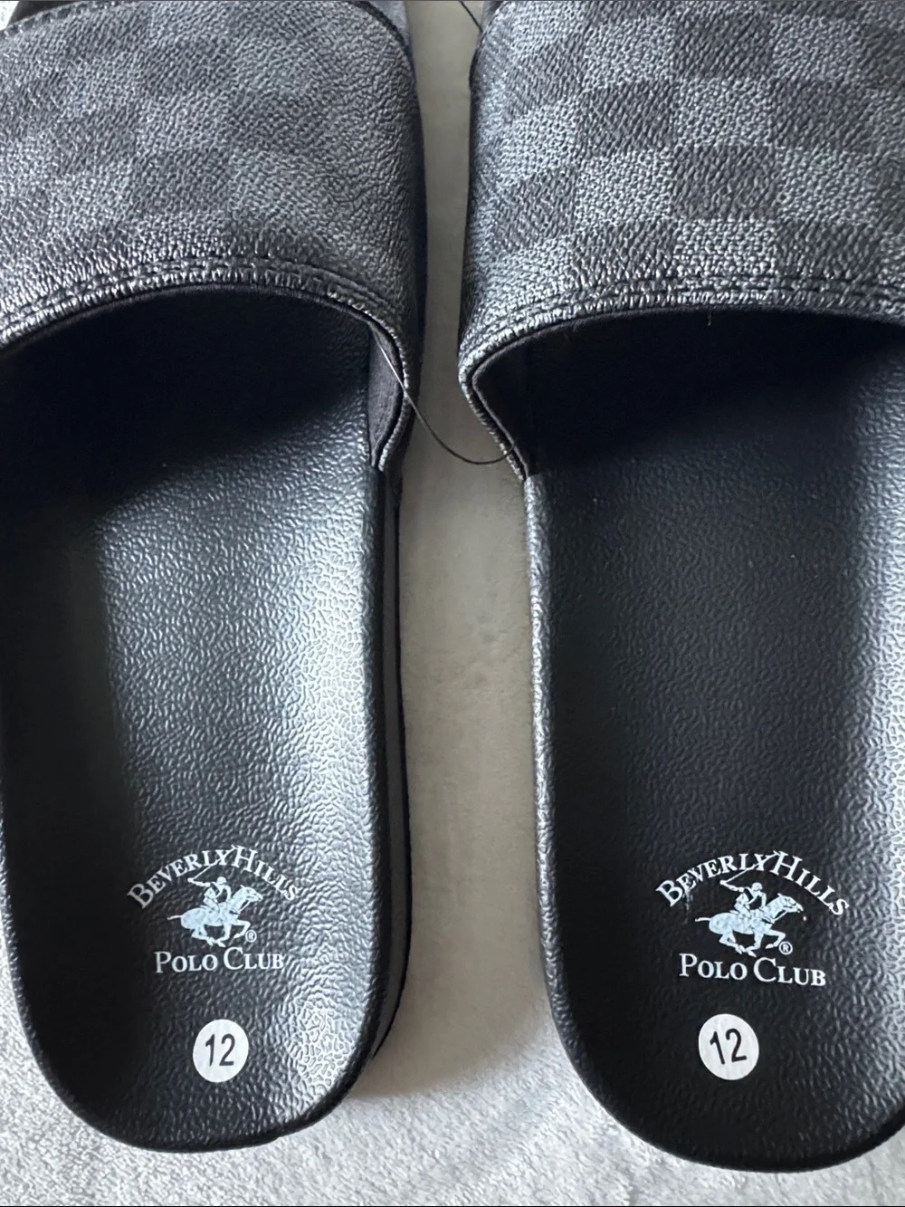 Beverly Hills Polo Club Black Check Slide Sandals